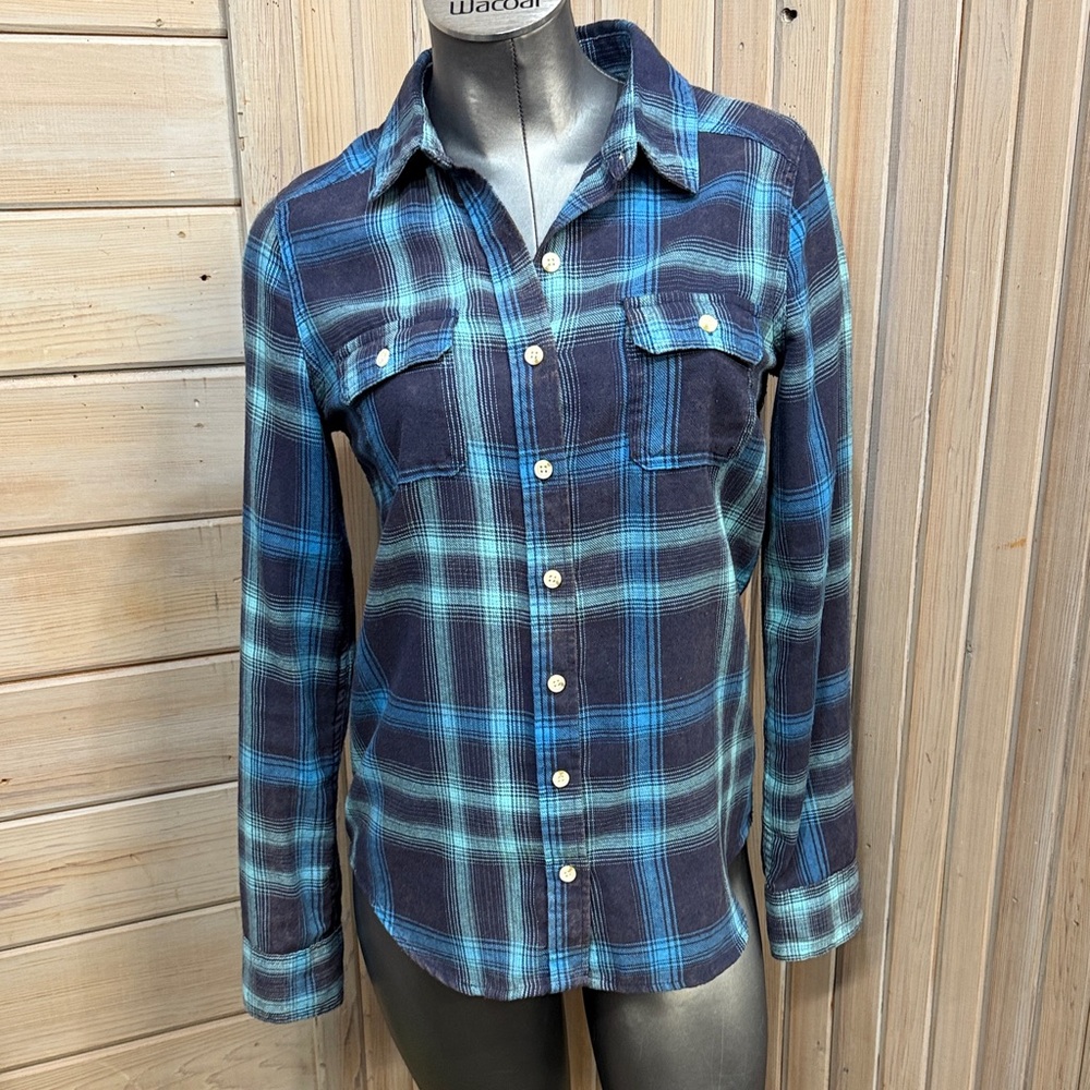 Mossimo Supply Co. Navy and Teal Plaid Button Down Shirt